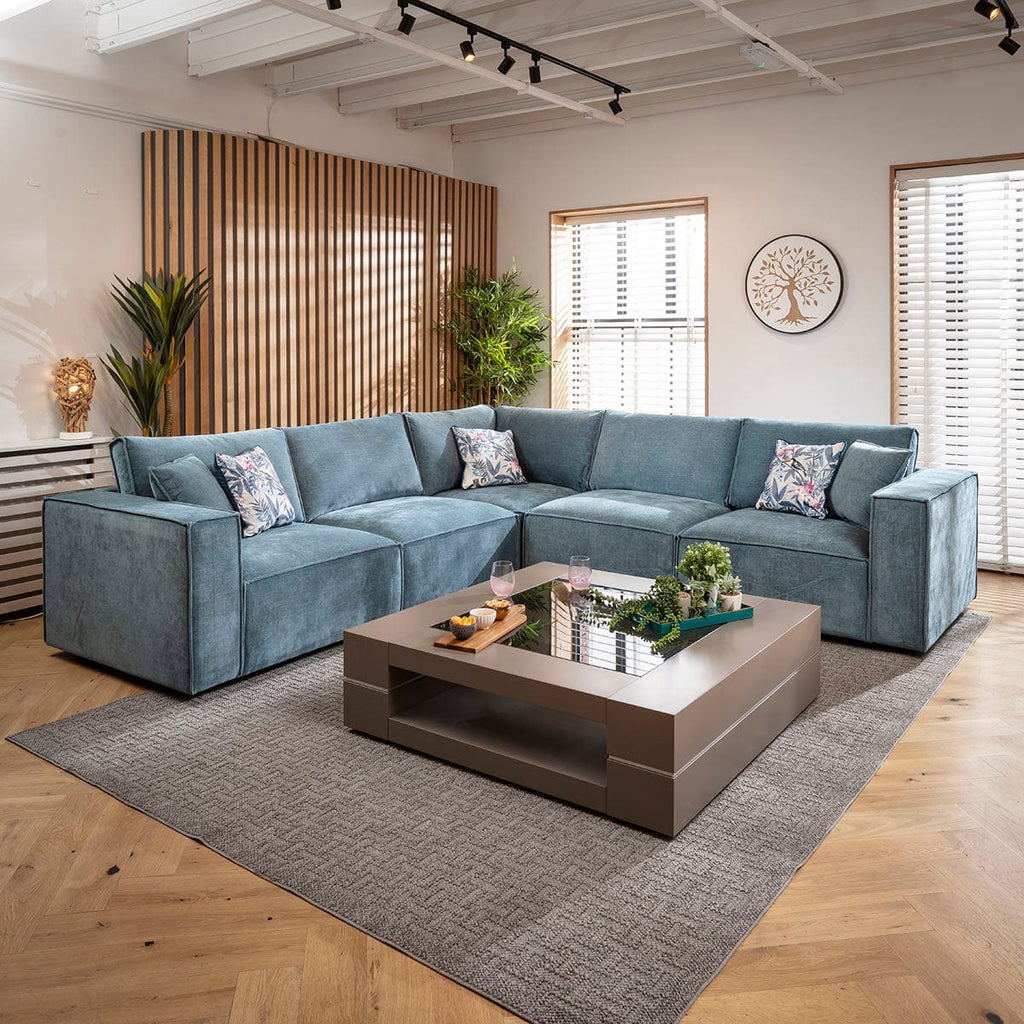 Rupert Modern 5 Seater Modular Corner Sofa Aqua Blue 297x297cm 14