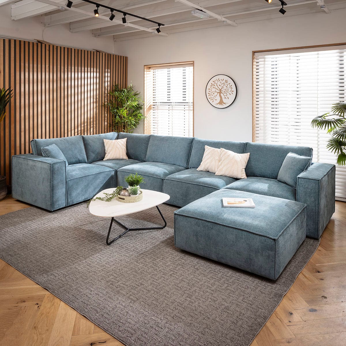 Rupert Modern 5 Seater Modular Corner Sofa Aqua Blue 386x208cm 8