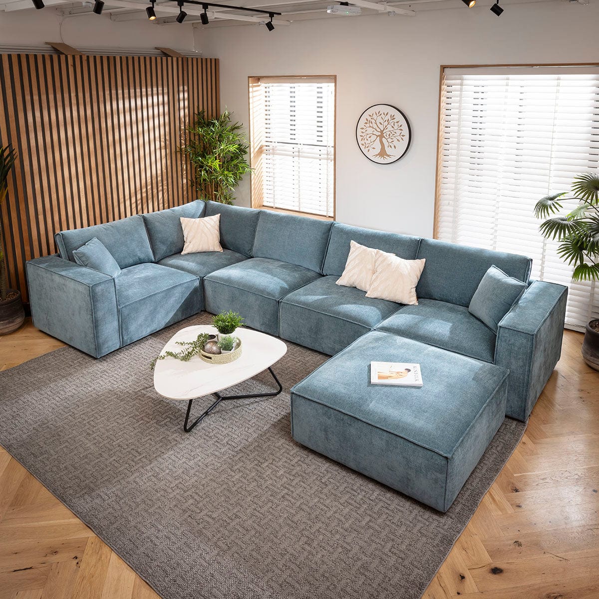 Rupert Modern 5 Seater Modular Corner Sofa Aqua Blue 386x208cm 8