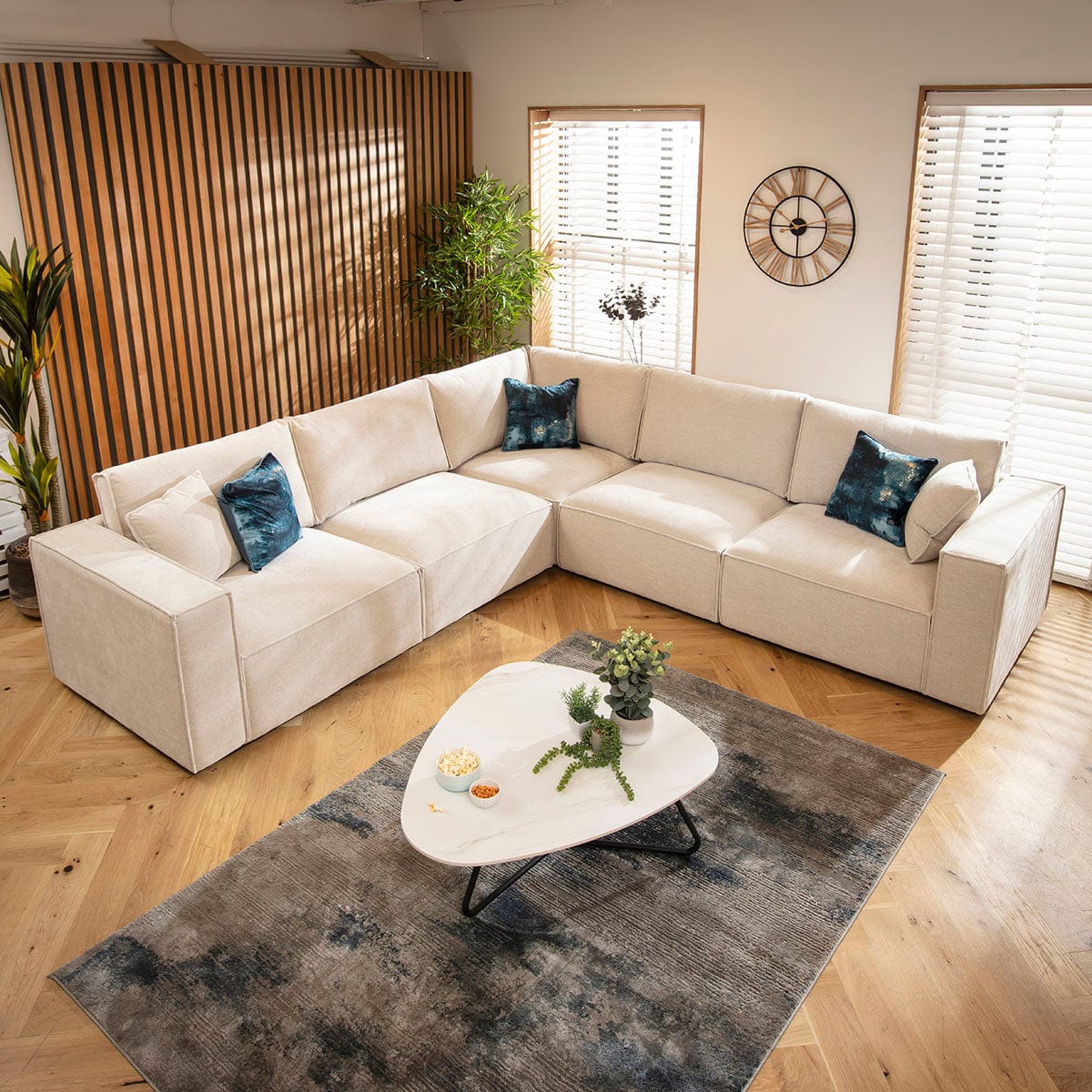 Rupert Modern 5 Seater Modular Corner Sofa Natural 297x297cm 14
