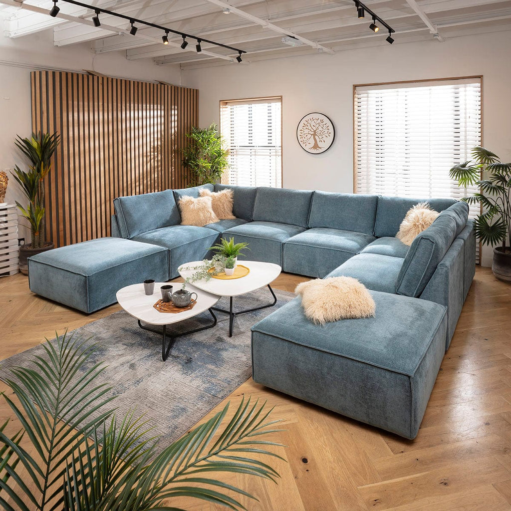 Rupert Modern 6 Seater Modular U-Shape Chaise Sofa Aqua Blue 374x285cm 10