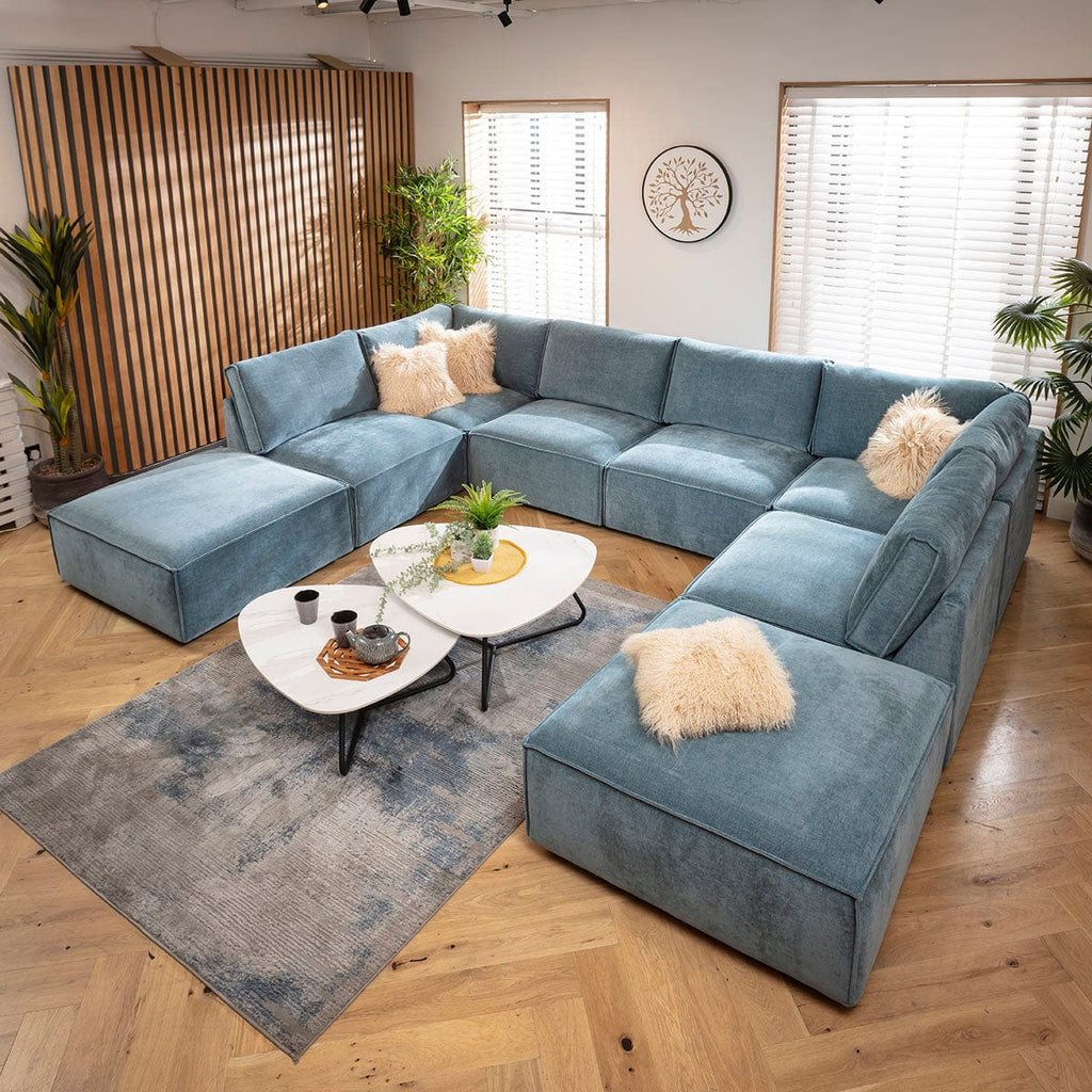 Rupert Modern 6 Seater Modular U-Shape Chaise Sofa Aqua Blue 374x285cm 10