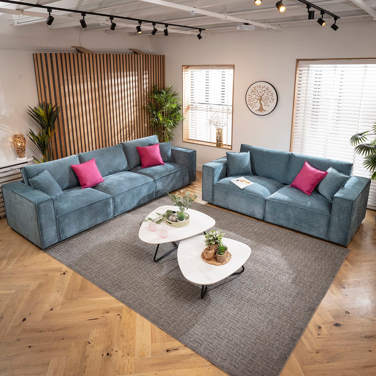 Rupert Small 3 & 2 Seater Sofa Set Aqua Blue Woven Fabric 1+2S