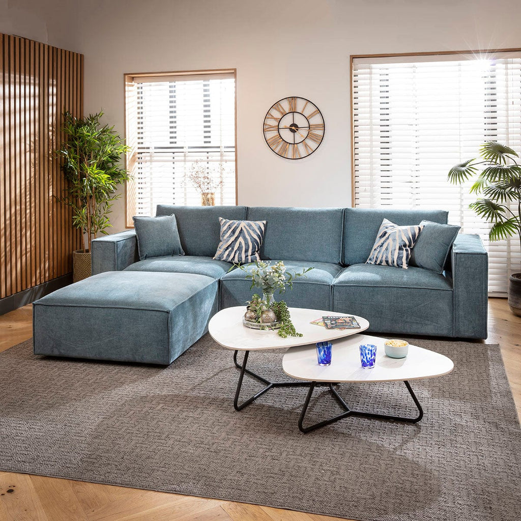 Rupert Small 3 Seater Modular Corner Chaise Sofa Aqua Blue 309x196cm 2