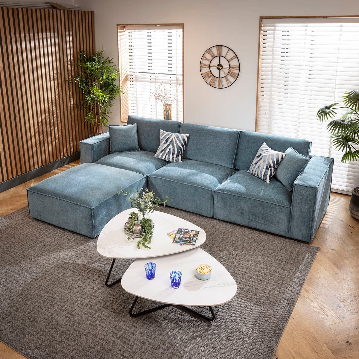 Rupert Small 3 Seater Modular Corner Chaise Sofa Aqua Blue 309x196cm 2