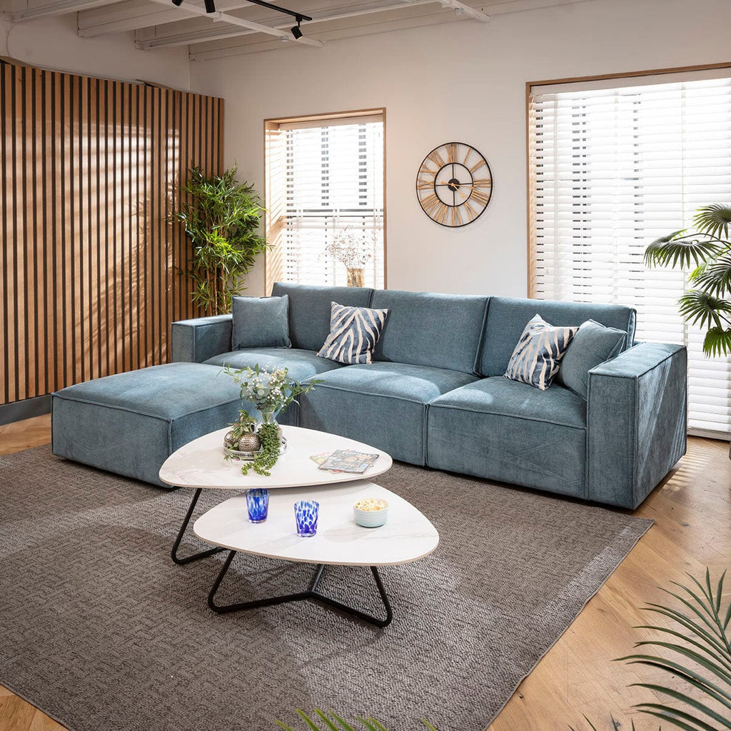 Rupert Small 3 Seater Modular Corner Chaise Sofa Aqua Blue 309x196cm 2