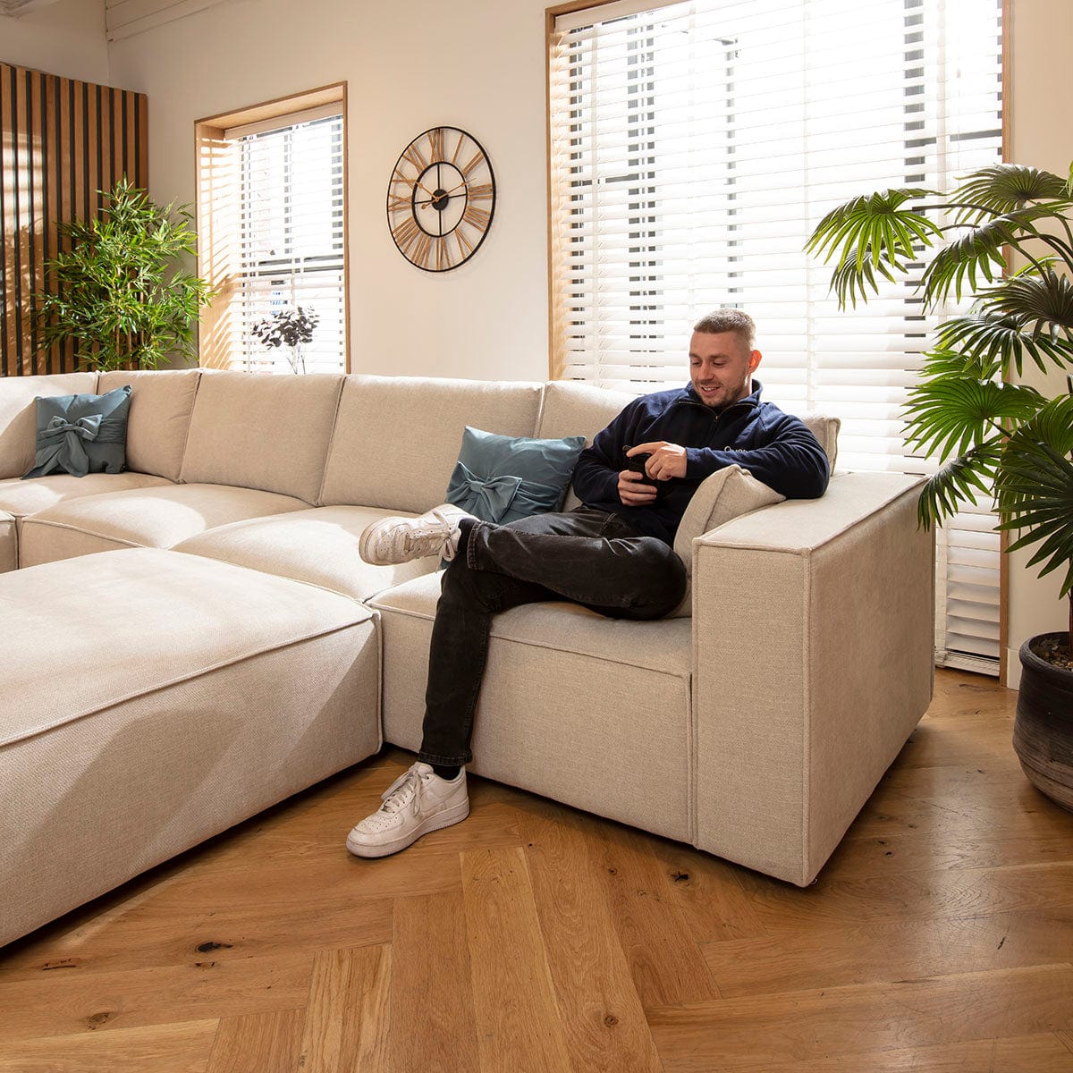 Rupert Modern 6 Seater Modular Corner Sofa Natural 386x297cm 15