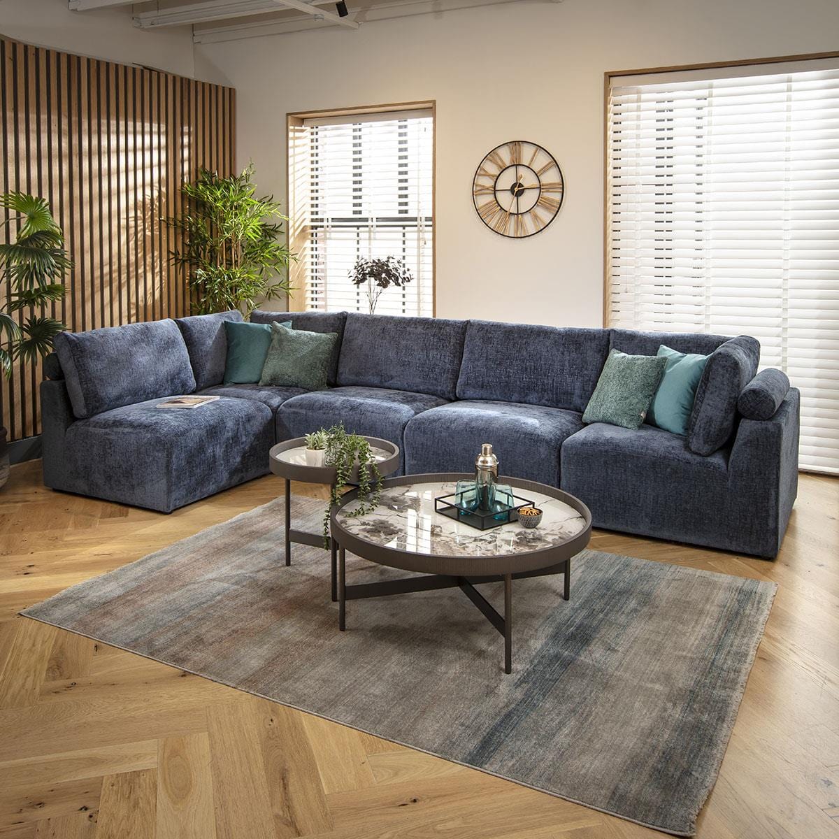 Martha 6 Seater Corner Sofa Blue Chenille 348x174cm 13R