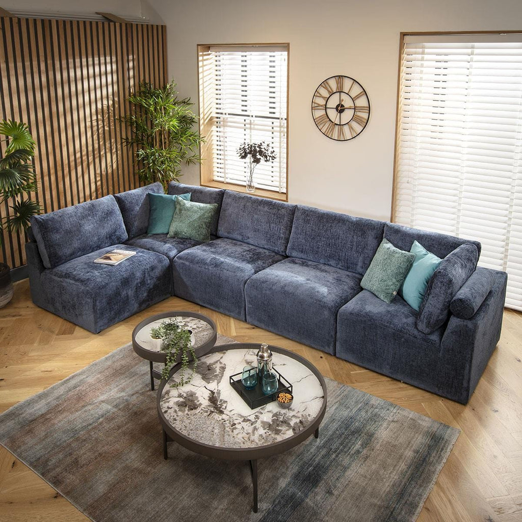 Martha 6 Seater Corner Sofa Blue Chenille 348x174cm 13R