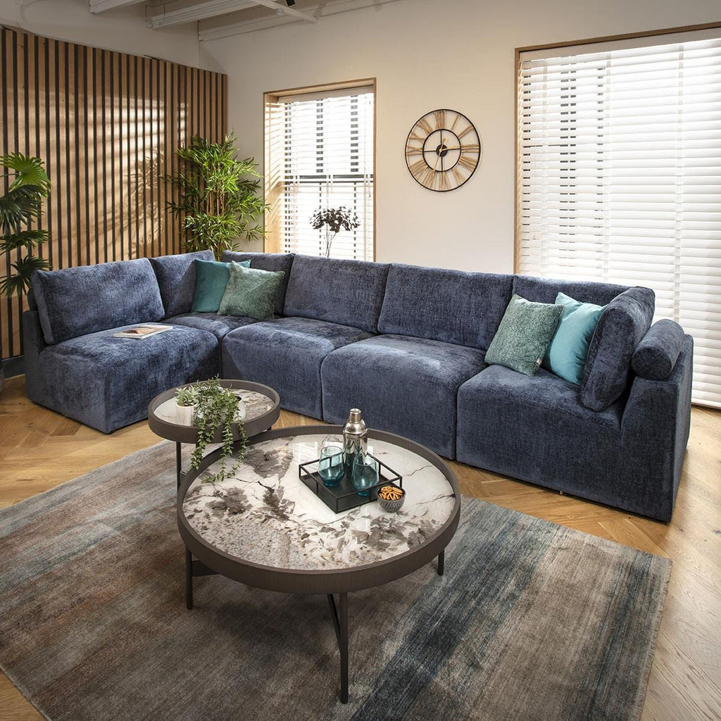 Martha 6 Seater Corner Sofa Blue Chenille 348x174cm 13R