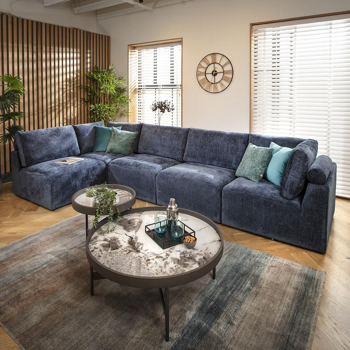 Martha 6 Seater Corner Sofa Blue Chenille 348x174cm 13R