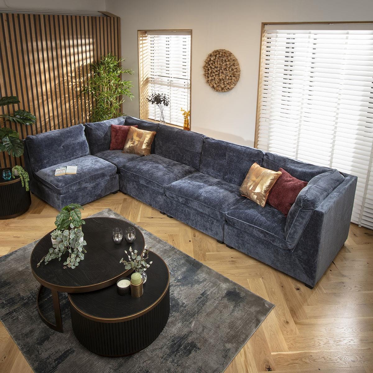 Anni 6 Seater Corner Sofa Blue Chenille 366x183cm 13R