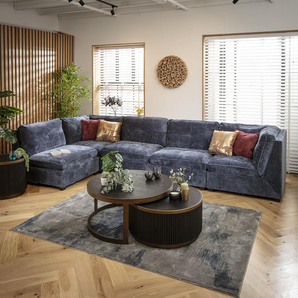 Anni 6 Seater Corner Sofa Blue Chenille 366x183cm 13R