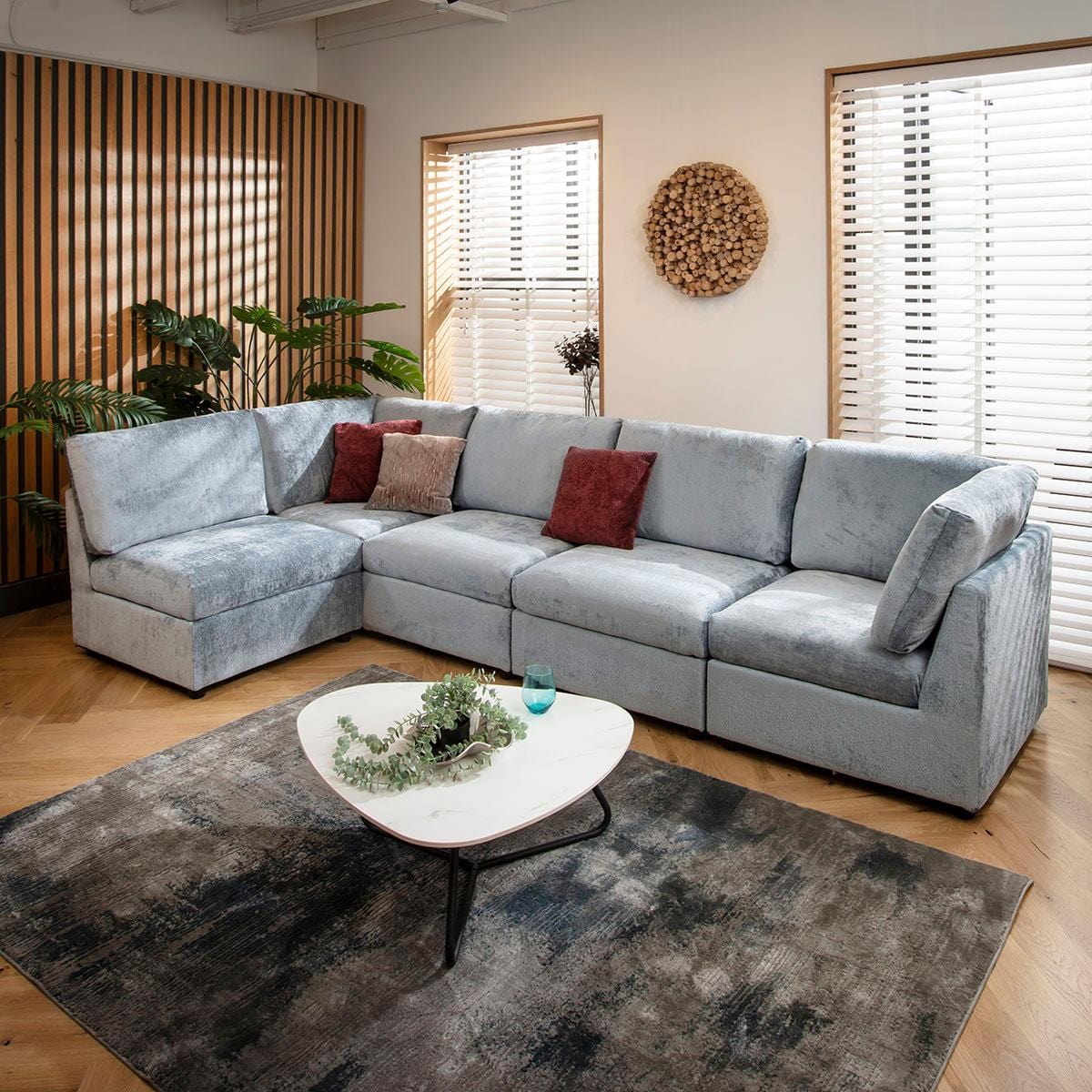 Sully 6 Seater Corner Sofa Blue Chenille 320x160cm 13R