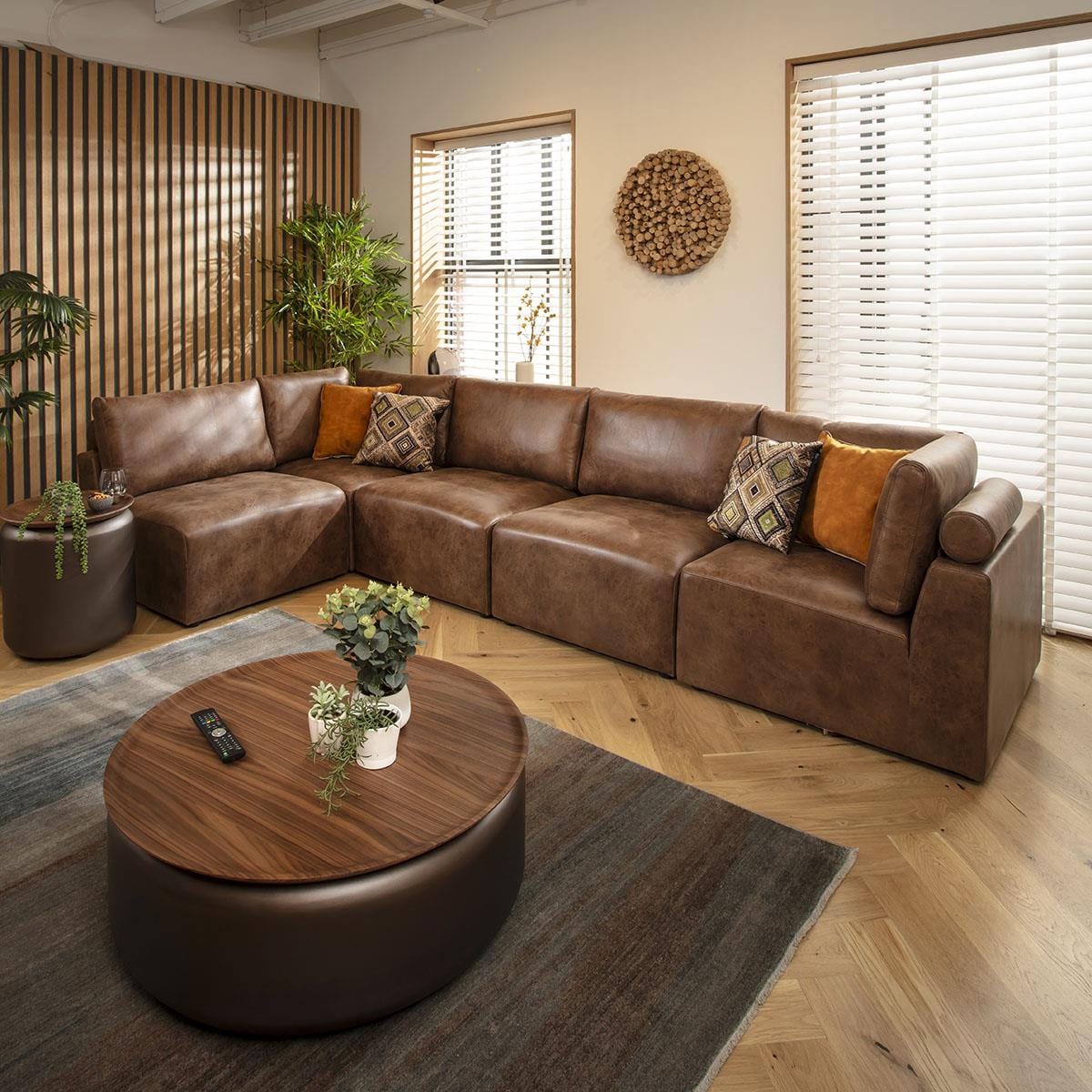 Martha 6 Seater Corner Sofa Antique Brown 348x174cm 13R