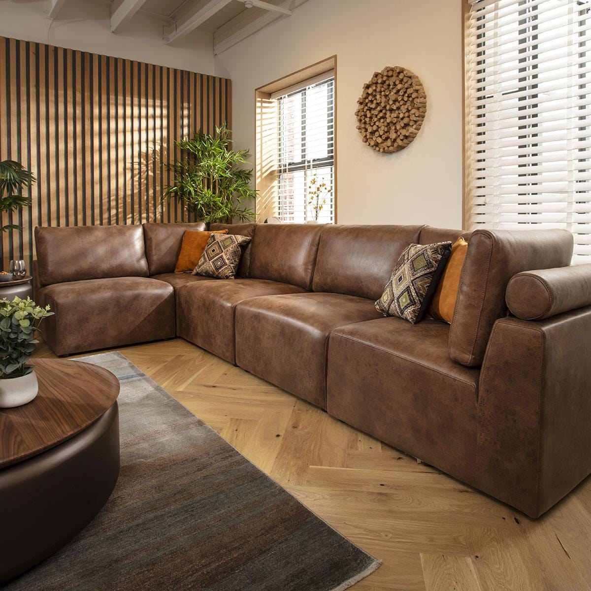 Martha 6 Seater Corner Sofa Antique Brown 348x174cm 13R