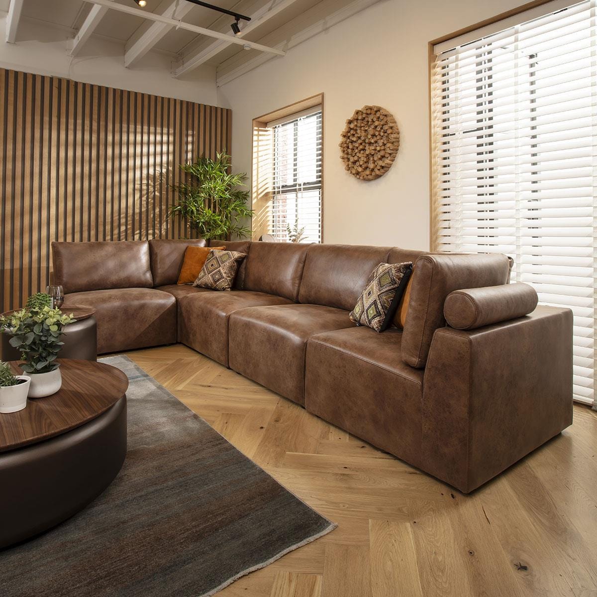 Martha 6 Seater Corner Sofa Antique Brown 348x174cm 13R