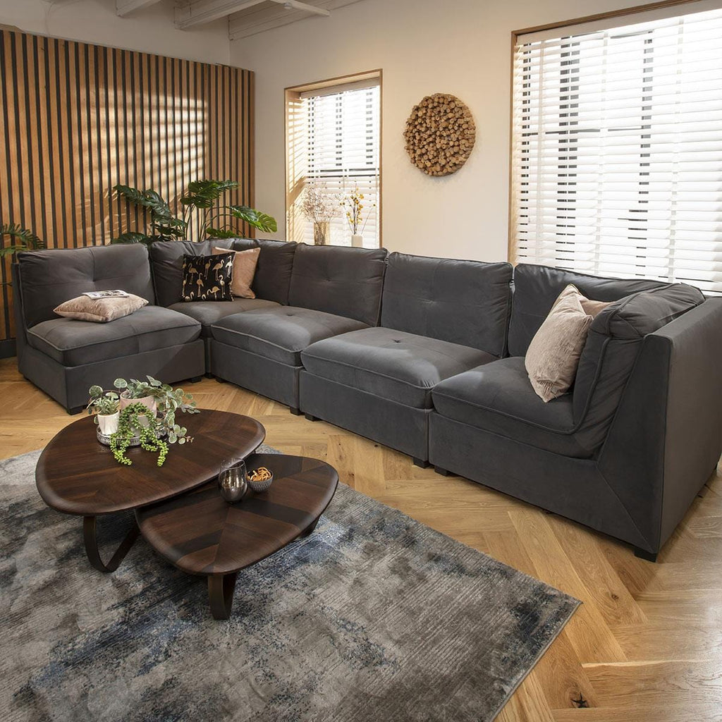 Anni 6 Seater Corner Sofa Grey Velvet 366x183cm 13R