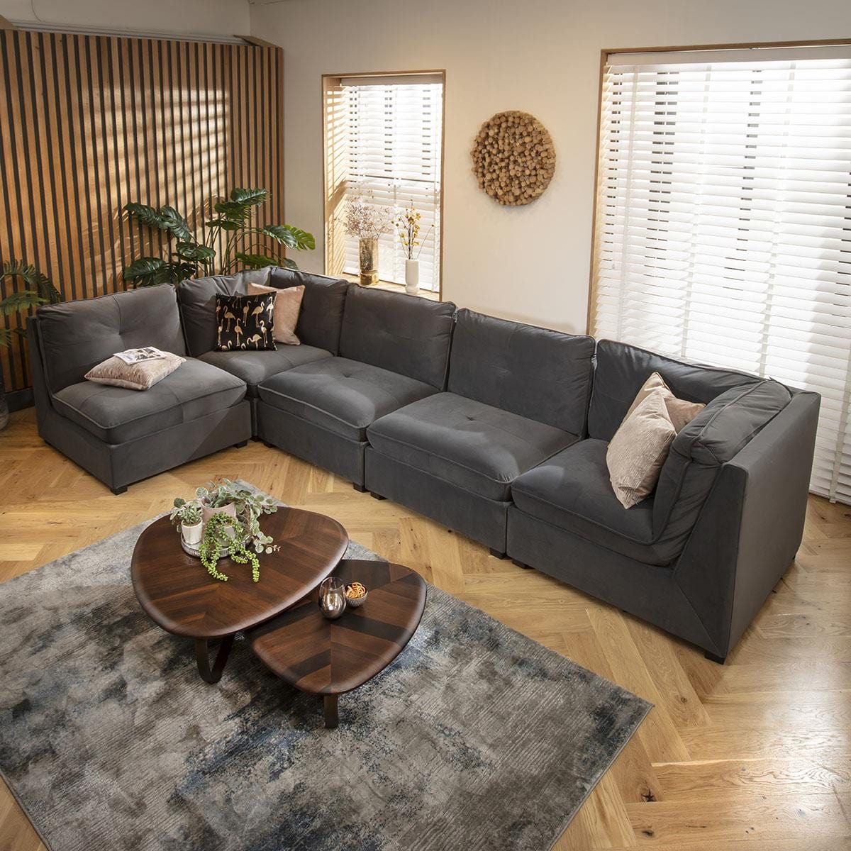 Anni 6 Seater Corner Sofa Grey Velvet 366x183cm 13R