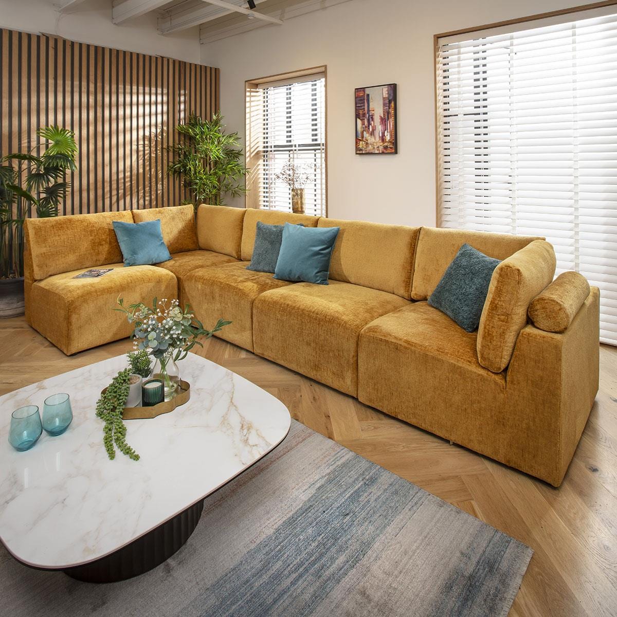 Martha 6 Seater Corner Sofa Mustard Chenille 348x174cm 13R