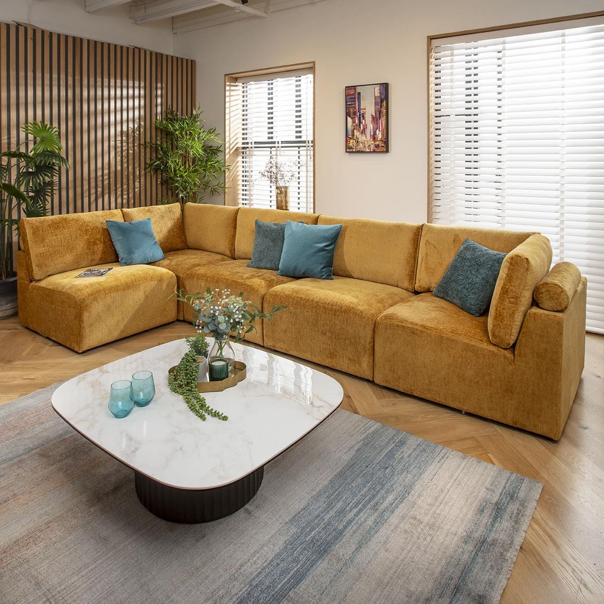 Martha 6 Seater Corner Sofa Mustard Chenille 348x174cm 13R