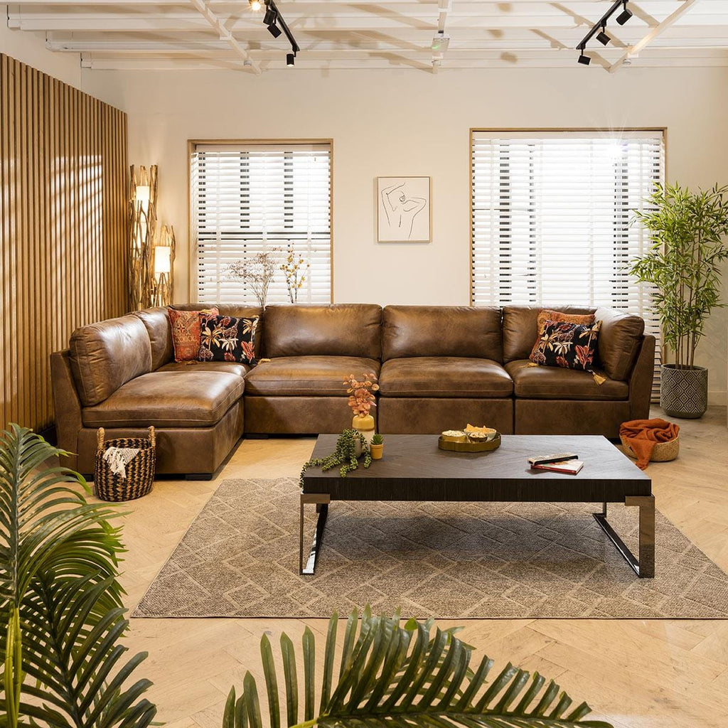 Mikey 6 Seater Corner Sofa Brown 380x190cm 13R