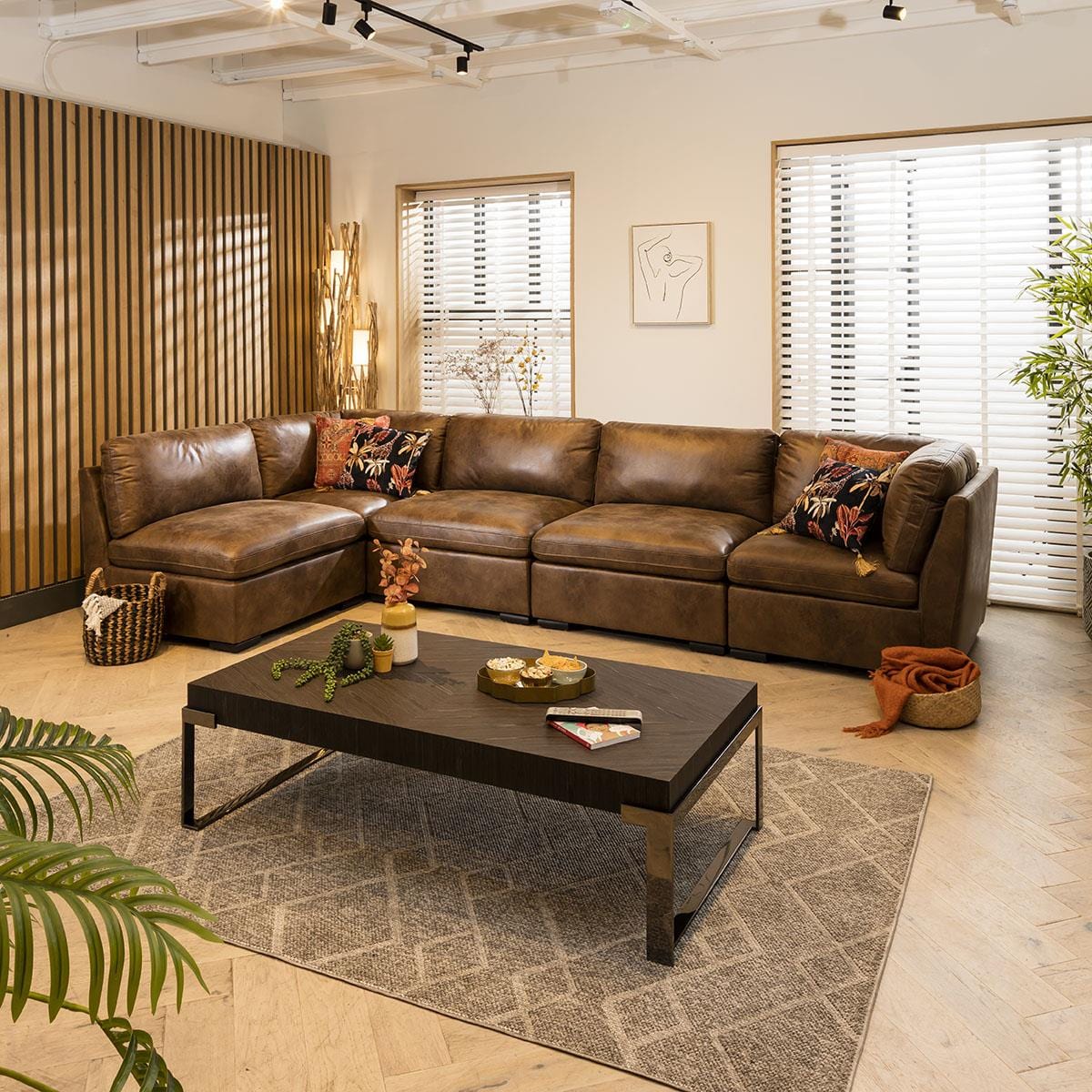 Mikey 6 Seater Corner Sofa Brown 380x190cm 13R