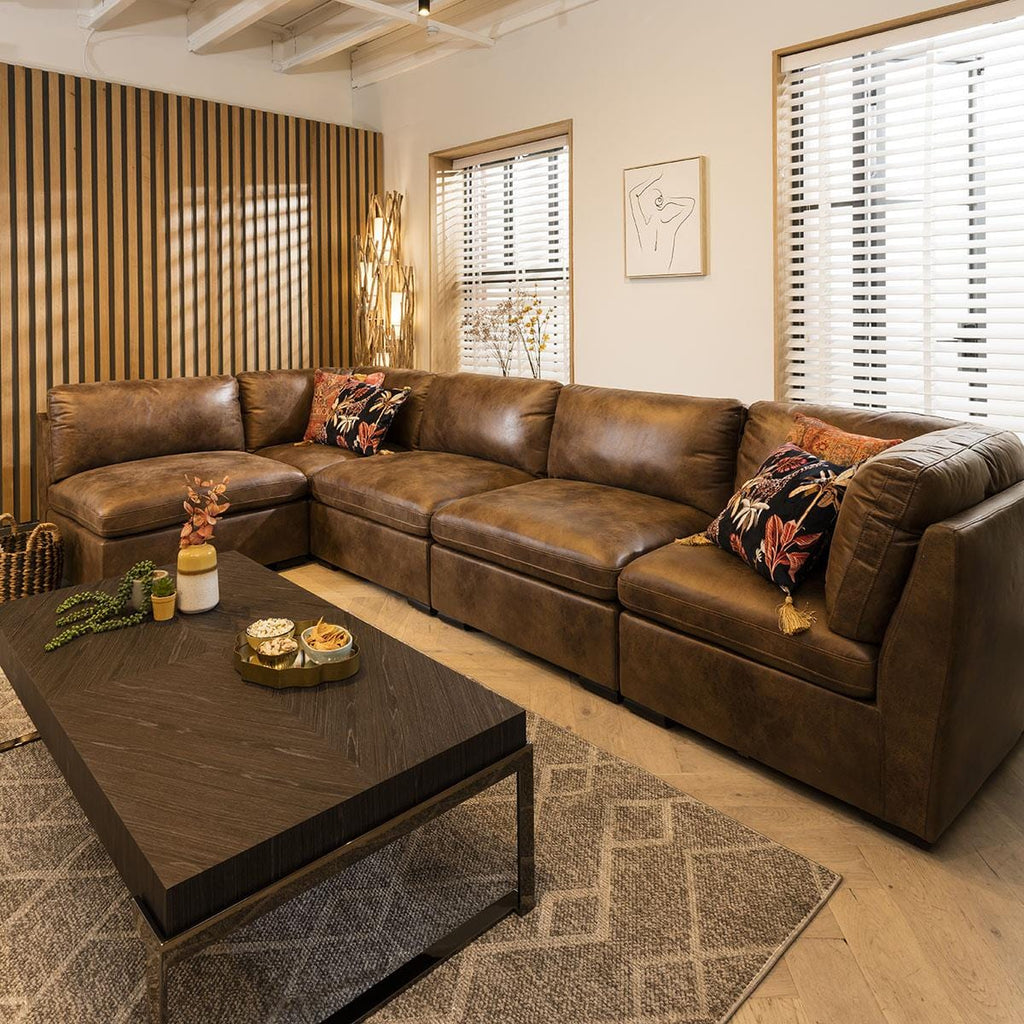 Mikey 6 Seater Corner Sofa Brown 380x190cm 13R