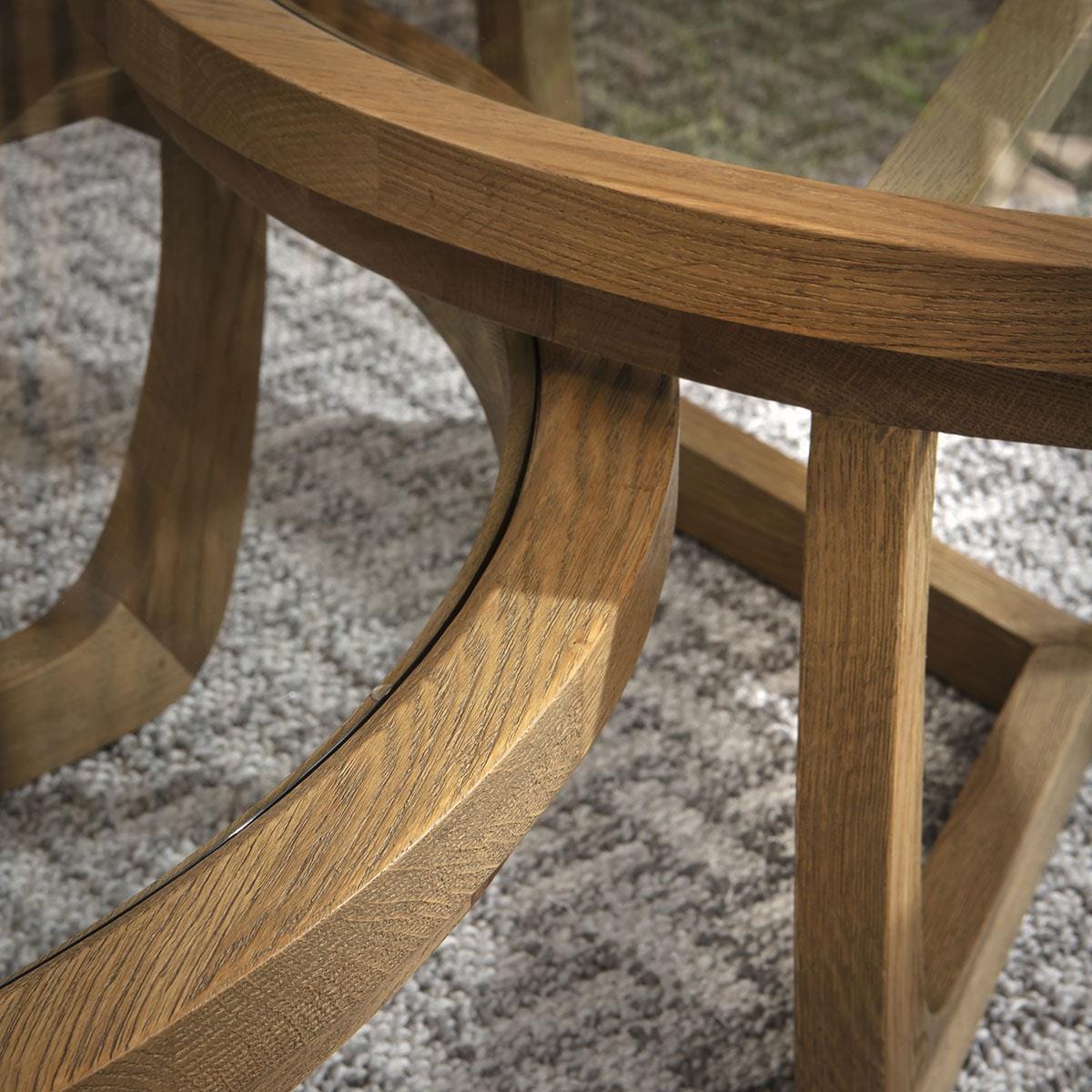 Ariana Round Wooden Set of 2 Coffee Tables Natural Oak & Glass 100cm & 80cm