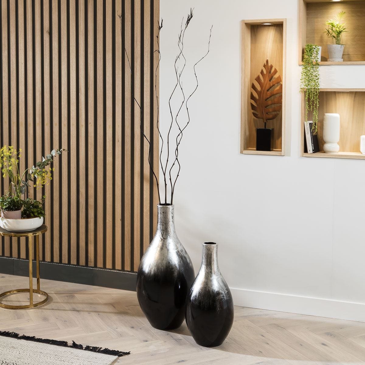 Set of 2 Quatropi Pots Ombre Black Gloss Pots 80/60cm Tall