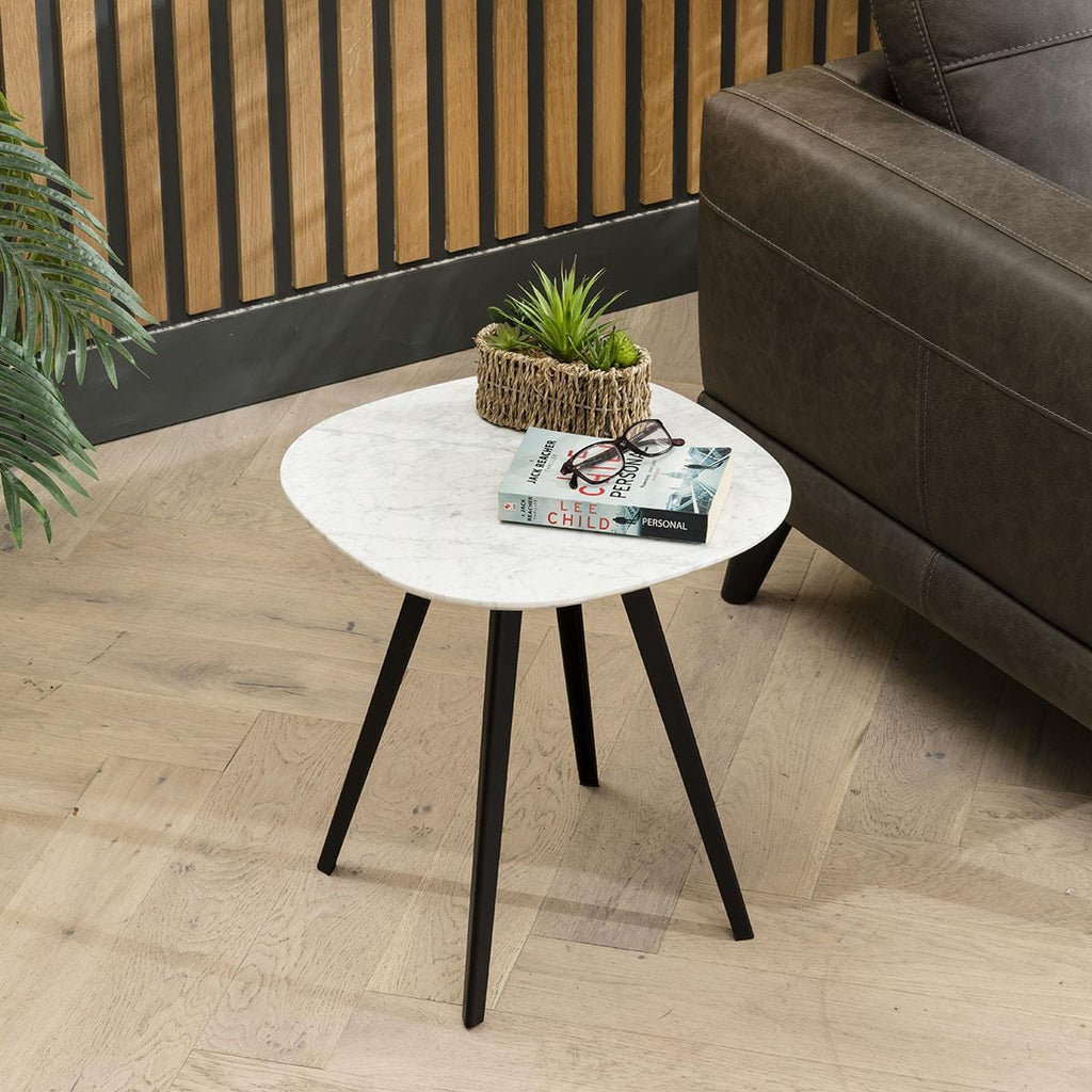 Set Of 2 White Marble Coffee Tables - Scandi-Inspired Luxury Metal Leg Design