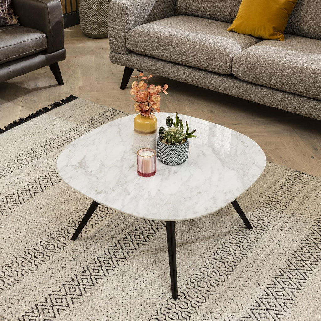 Set Of 2 White Marble Coffee Tables - Scandi-Inspired Luxury Metal Leg Design