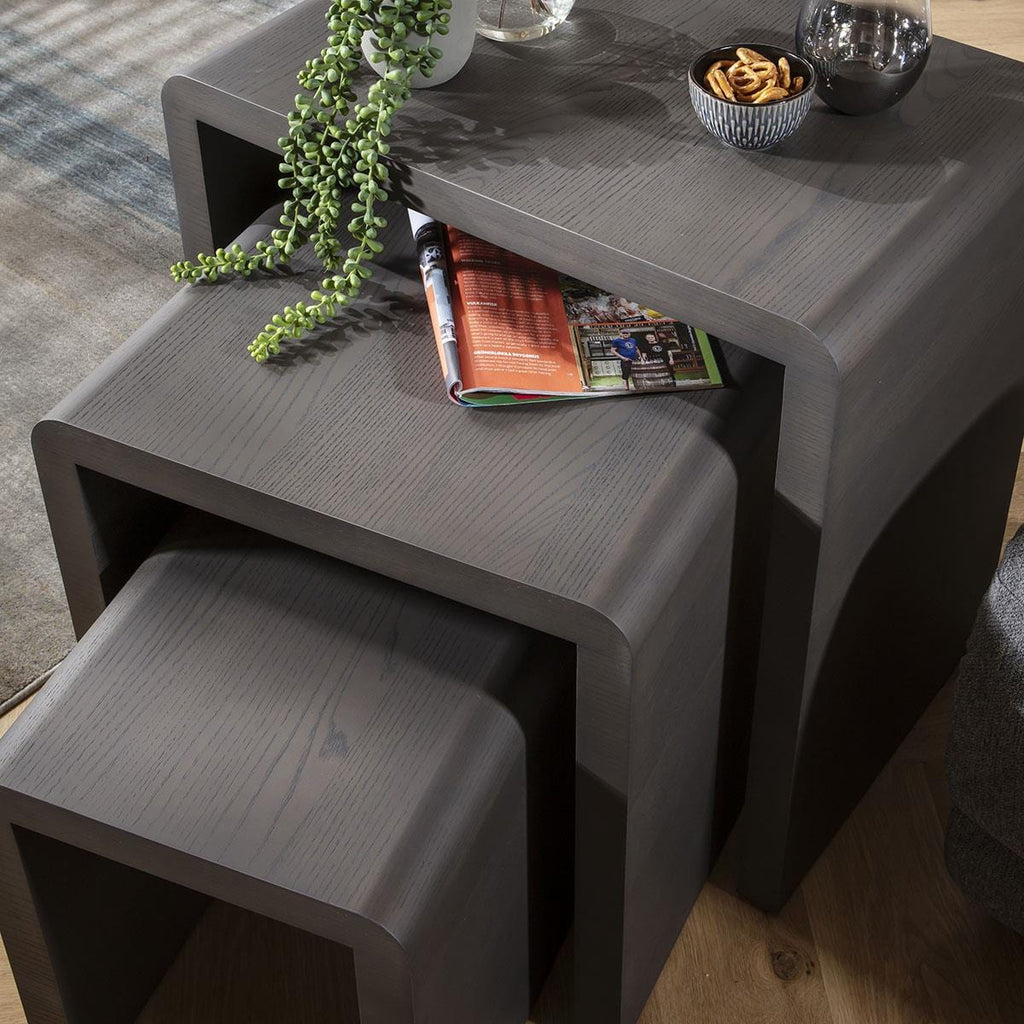 Set of 3 Nesting Side Tables Grey Oak Wash 60cm