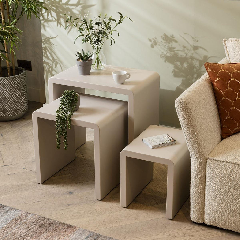 Set of 3 Nesting Side Tables Matte Chalk 60cm