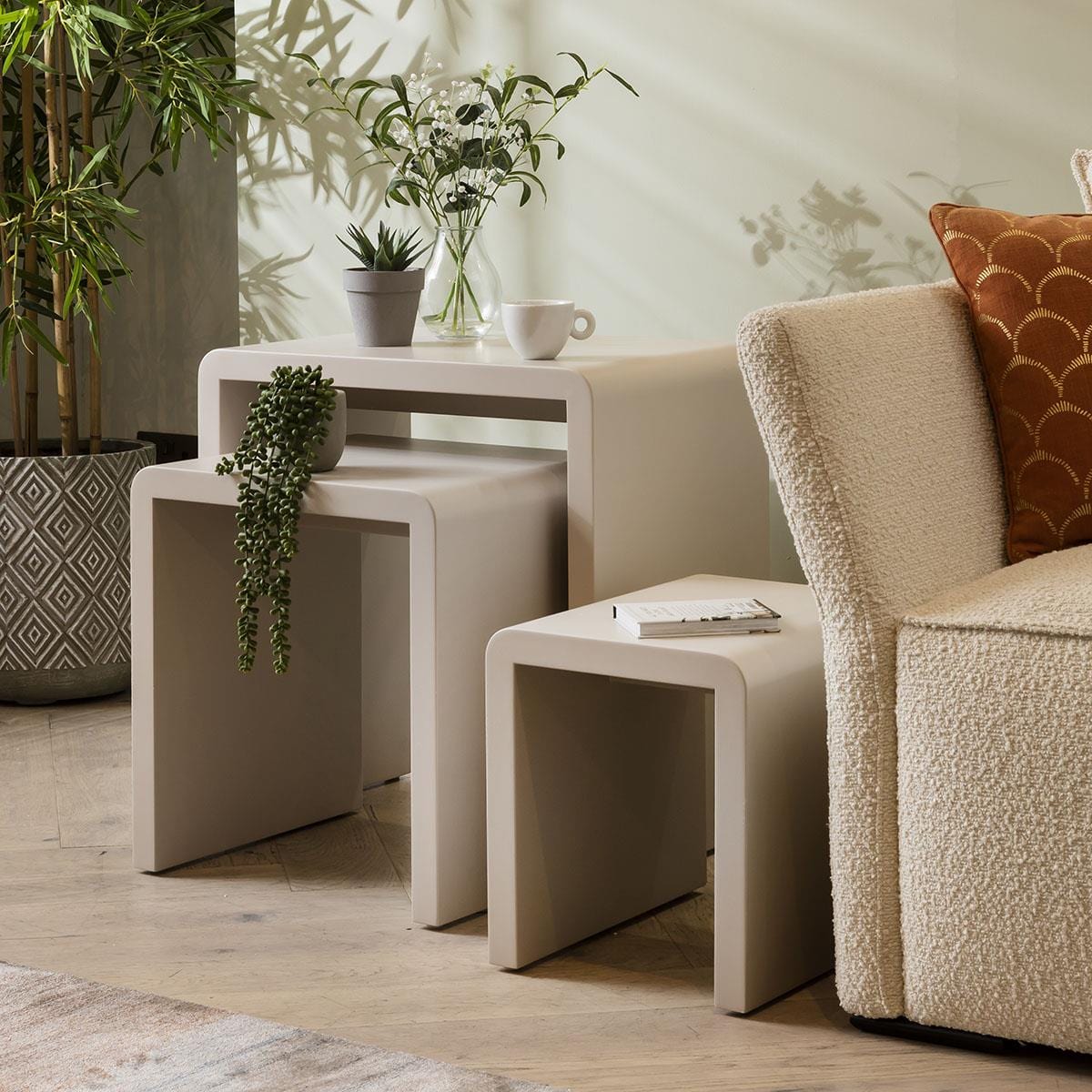 Set of 3 Nesting Side Tables Matte Chalk 60cm