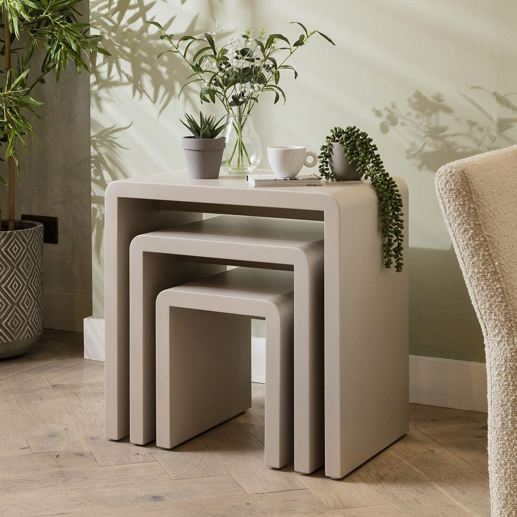 Set of 3 Nesting Side Tables Matte Chalk 60cm