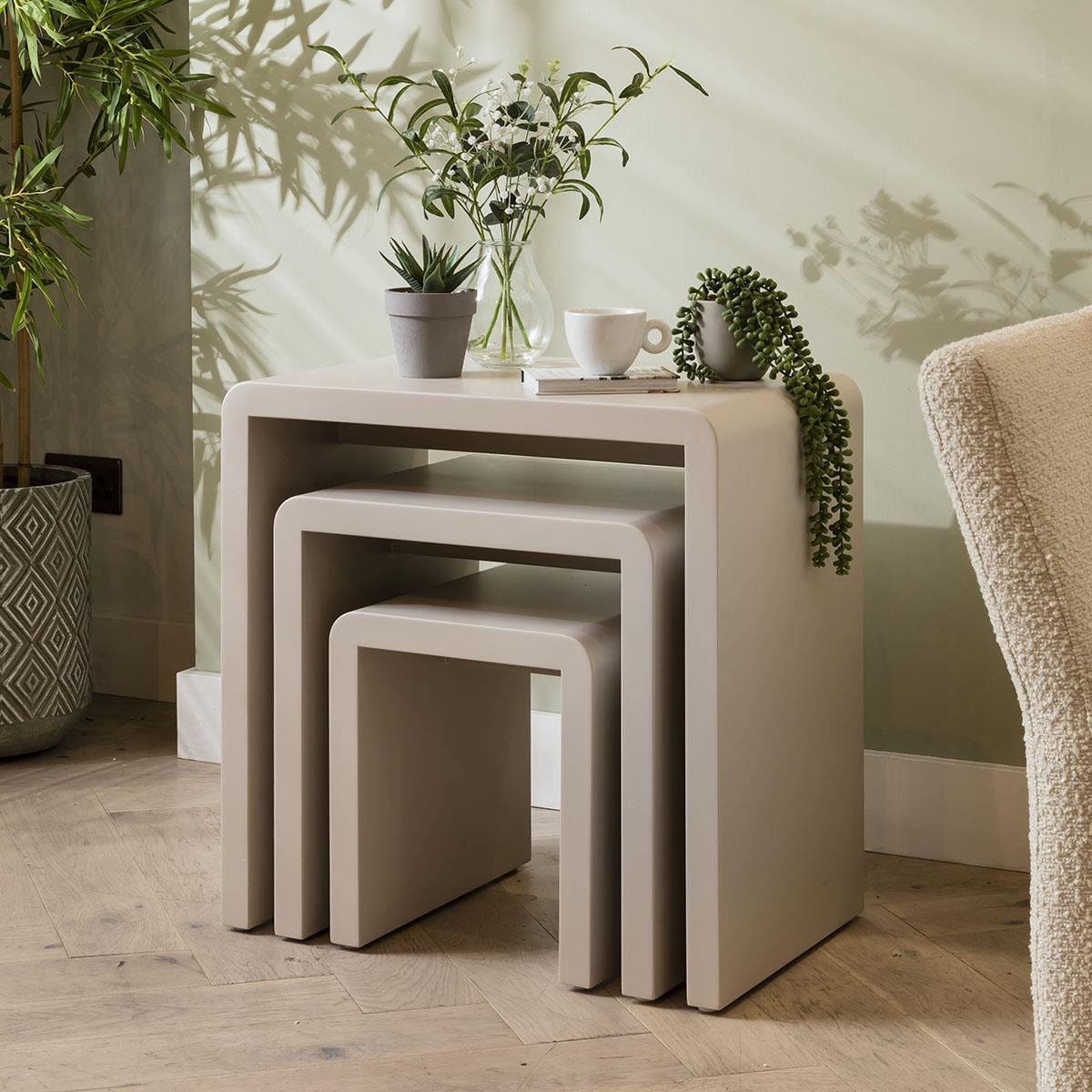 Set of 3 Nesting Side Tables Matte Chalk 60cm