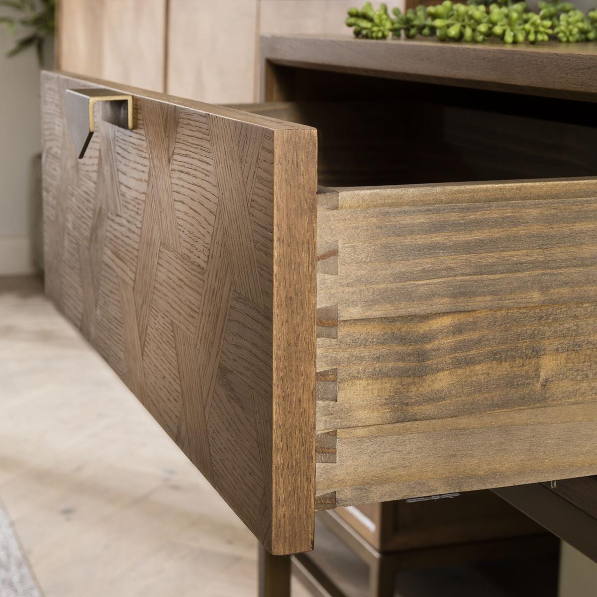 Hemingway Side Lamp Table with Drawer Oak & Gold Brown 50cm