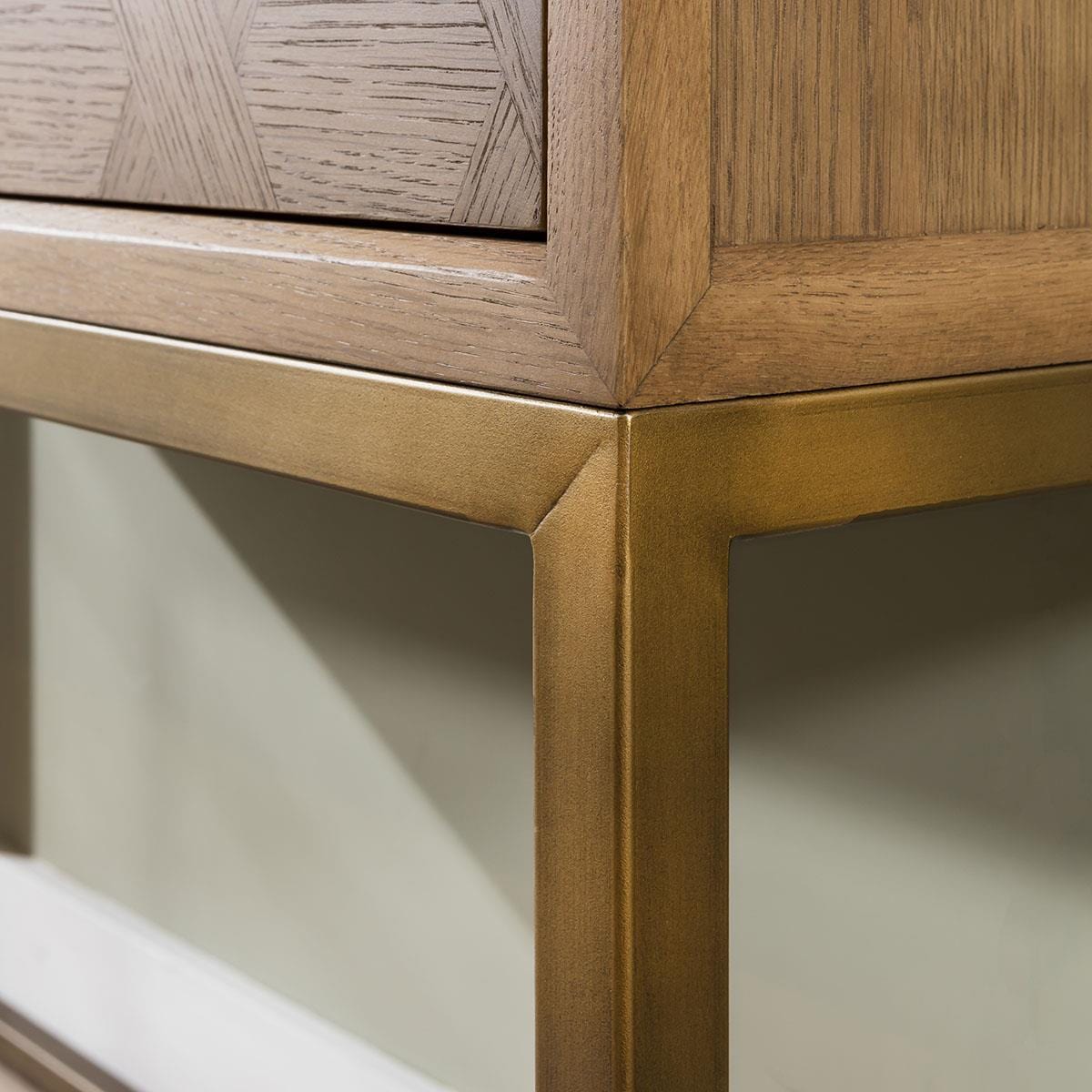 Hemingway Side Lamp Table with Drawer Oak & Gold Brown 50cm