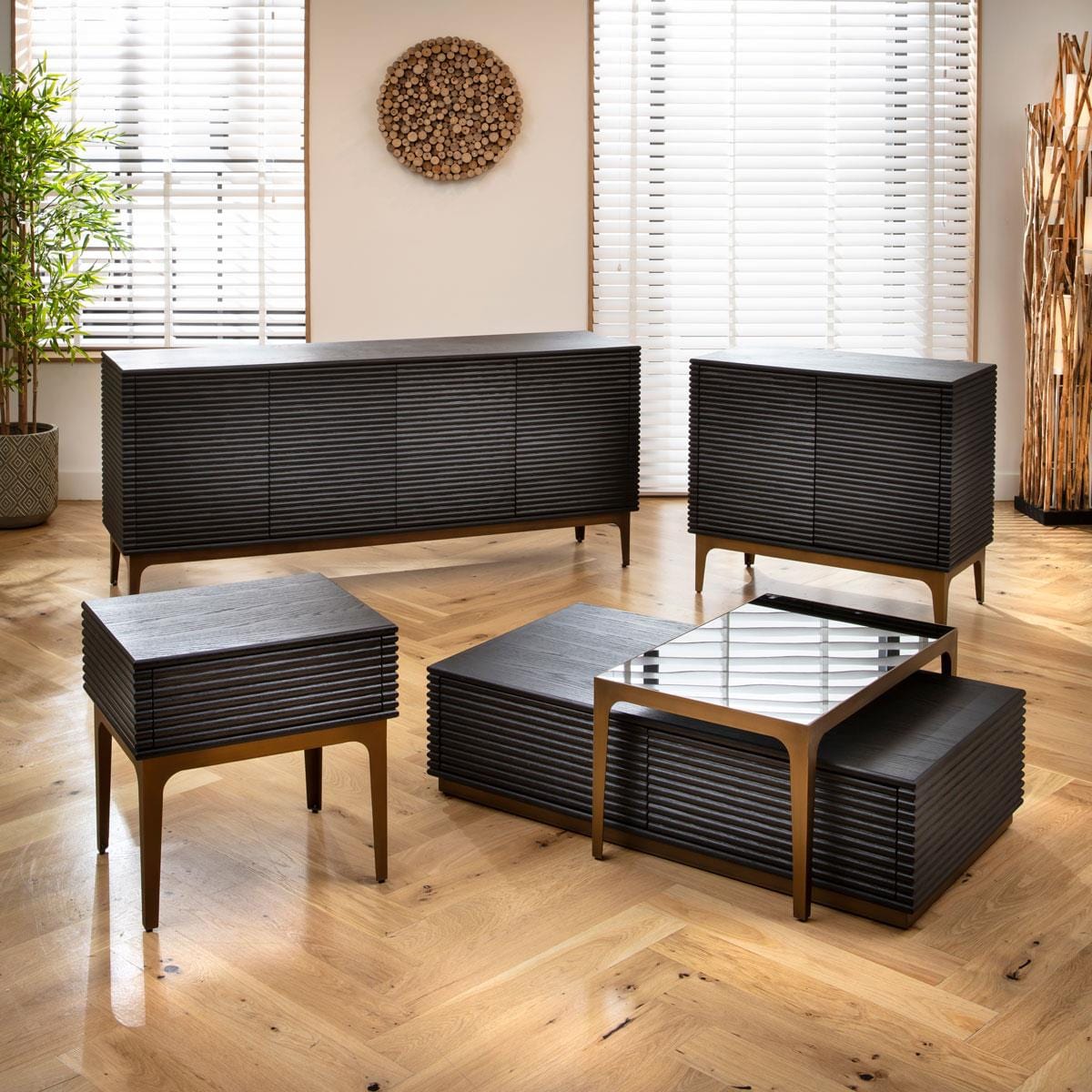 ExDisplay Baza 4 Door Sideboard Cabinet Fluted Black Oak 180cm