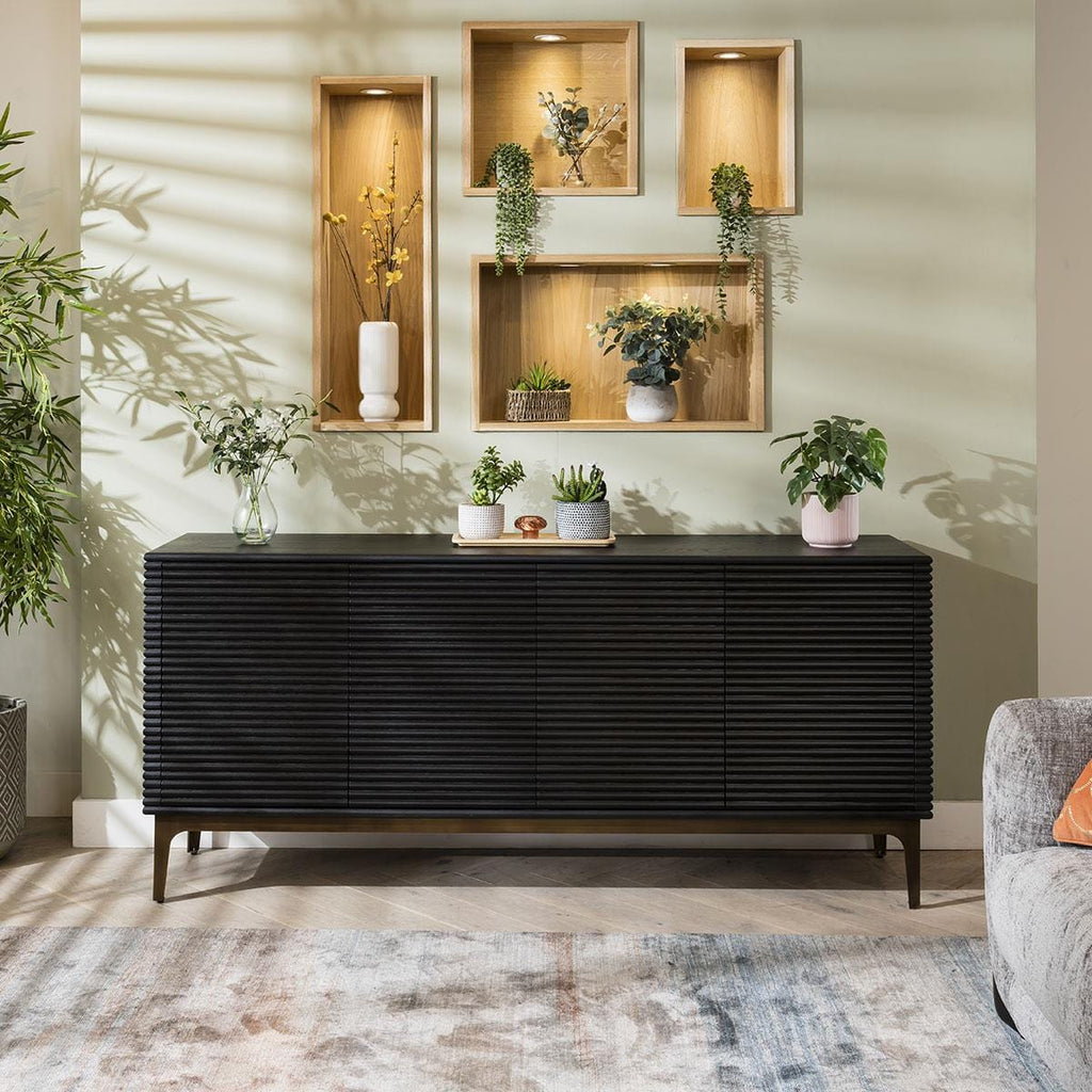 Baza 4 Door Sideboard Cabinet Fluted Black Oak 180cm