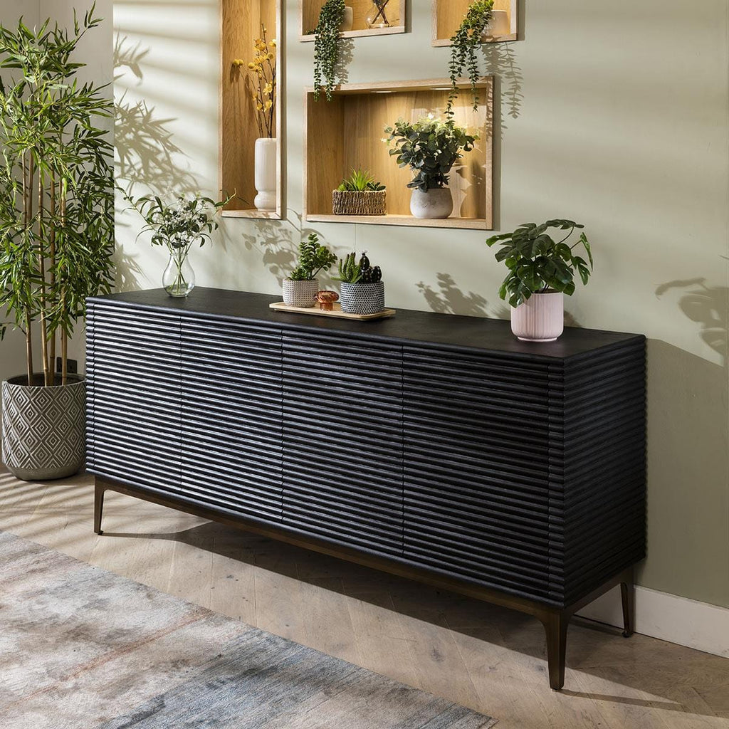 Baza 4 Door Sideboard Cabinet Fluted Black Oak 180cm