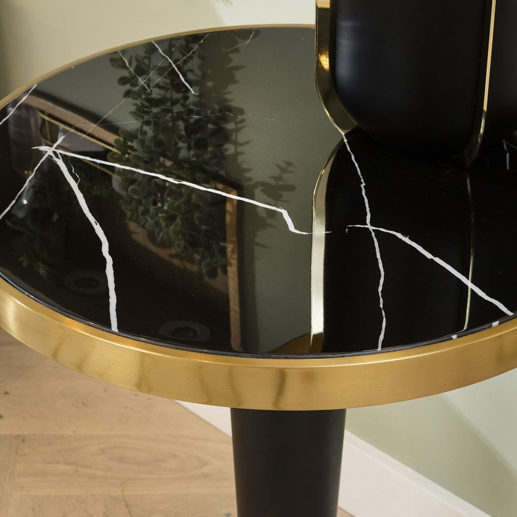 Small Round Luxury Hallway Lamp Table - Ø60cm Black Marble & Brass Base