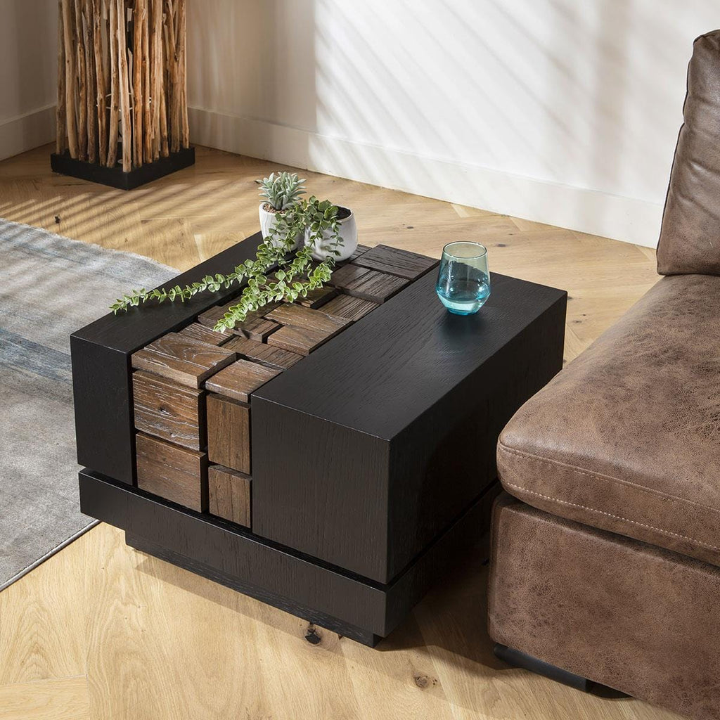 Dink Side Table Black Oak & Relcaimed Elm 60x60cm