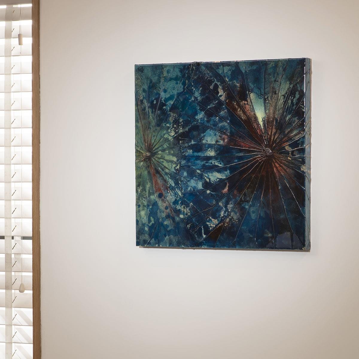 Square Lotus Framed Wall Artwork Blue & Brown 50x50cm