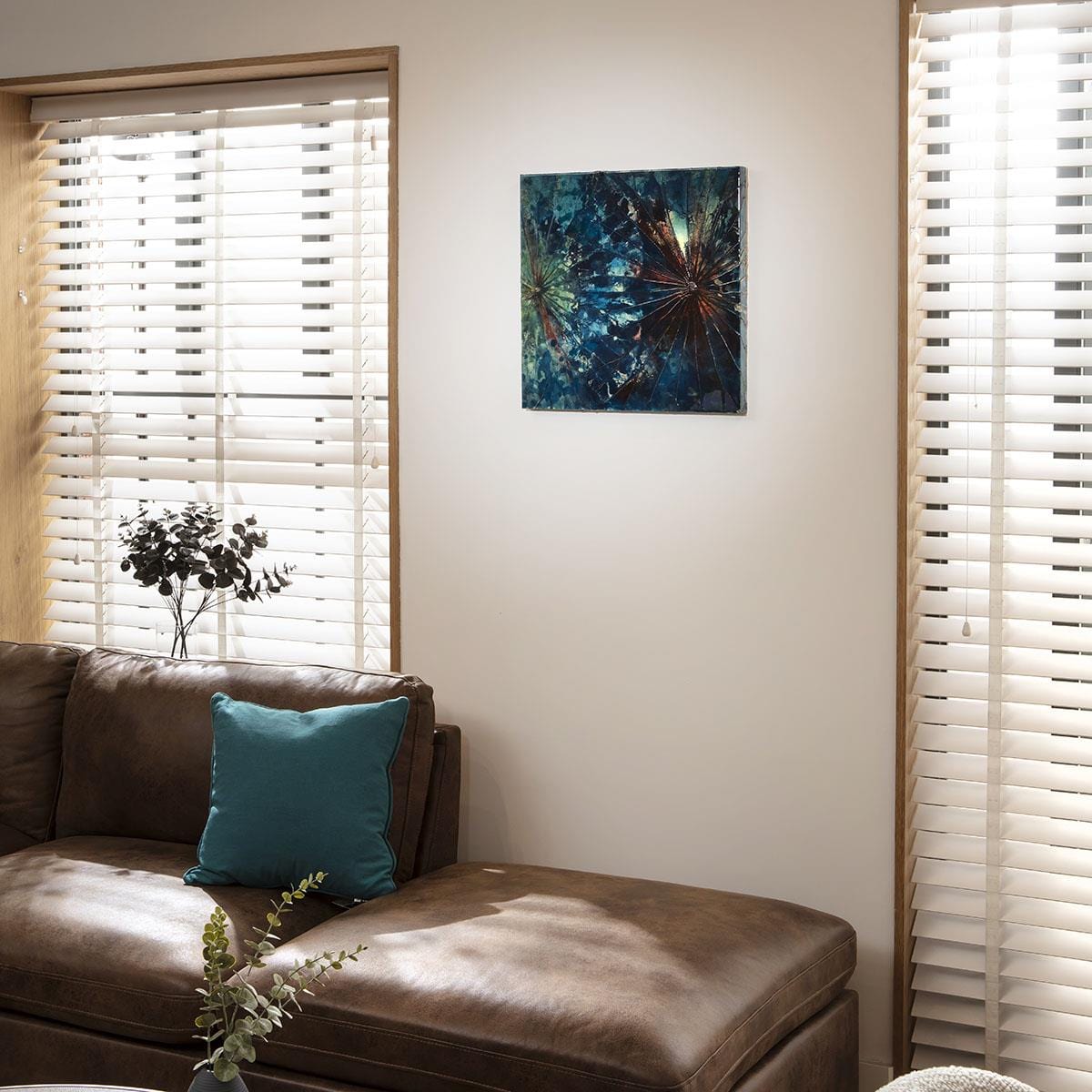 Square Lotus Framed Wall Artwork Blue & Brown 50x50cm