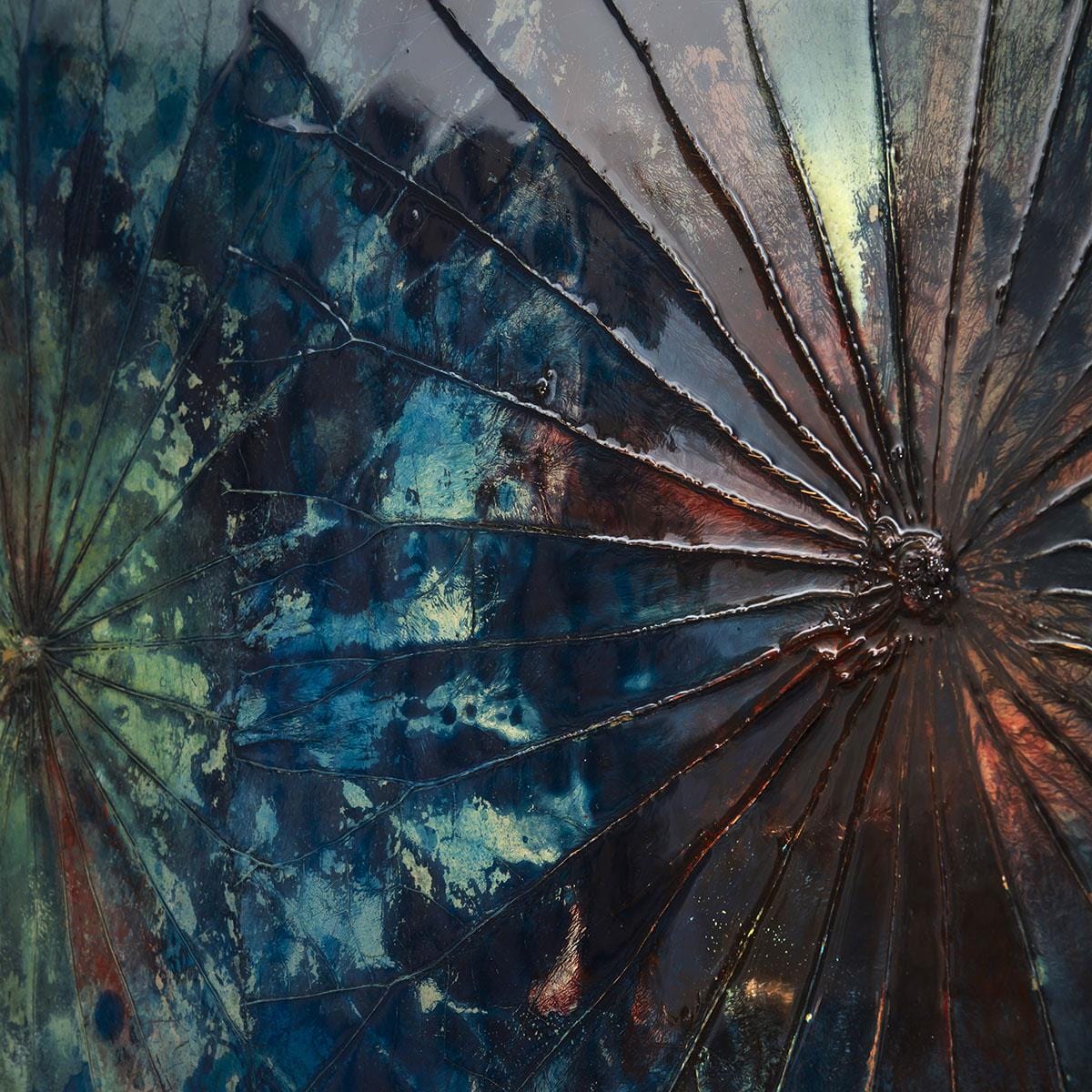 Square Lotus Framed Wall Artwork Blue & Brown 50x50cm