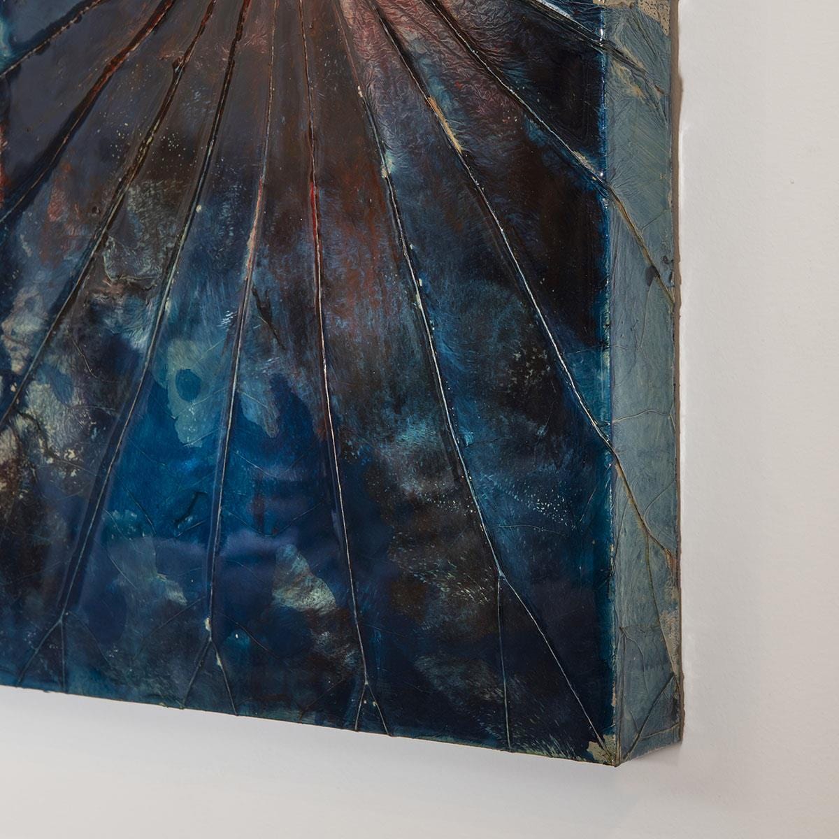 Square Lotus Framed Wall Artwork Blue & Brown 50x50cm