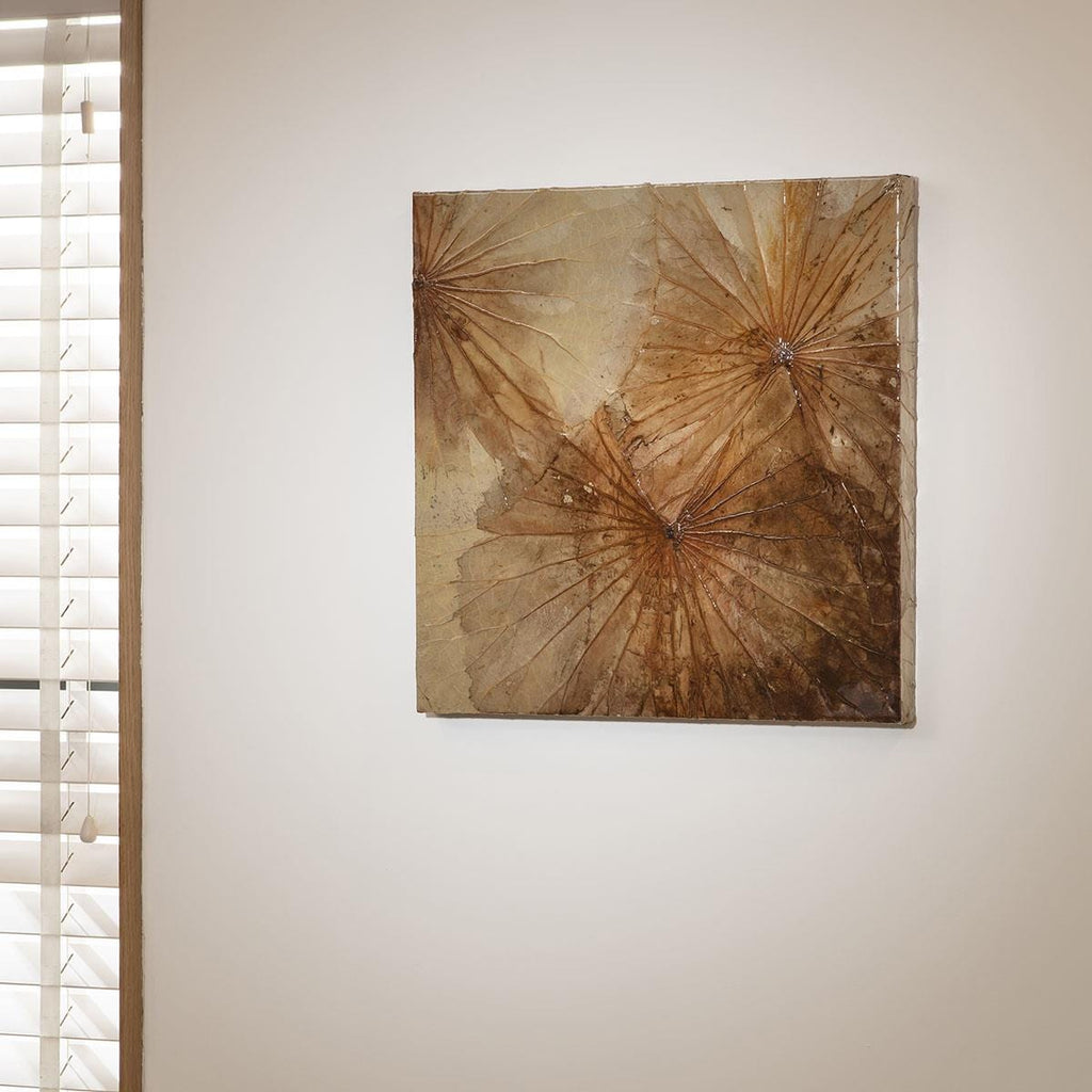 Square Lotus Framed Wall Artwork Gold & Brown 50x50cm