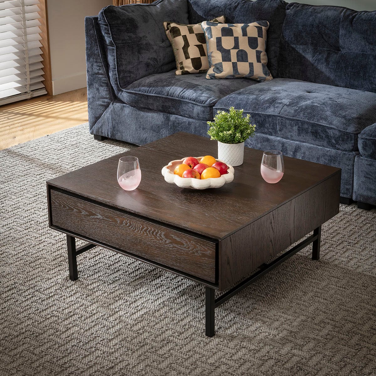 Grado Square Wooden Coffee Table with Storage Drawer Dark Wood 85cm